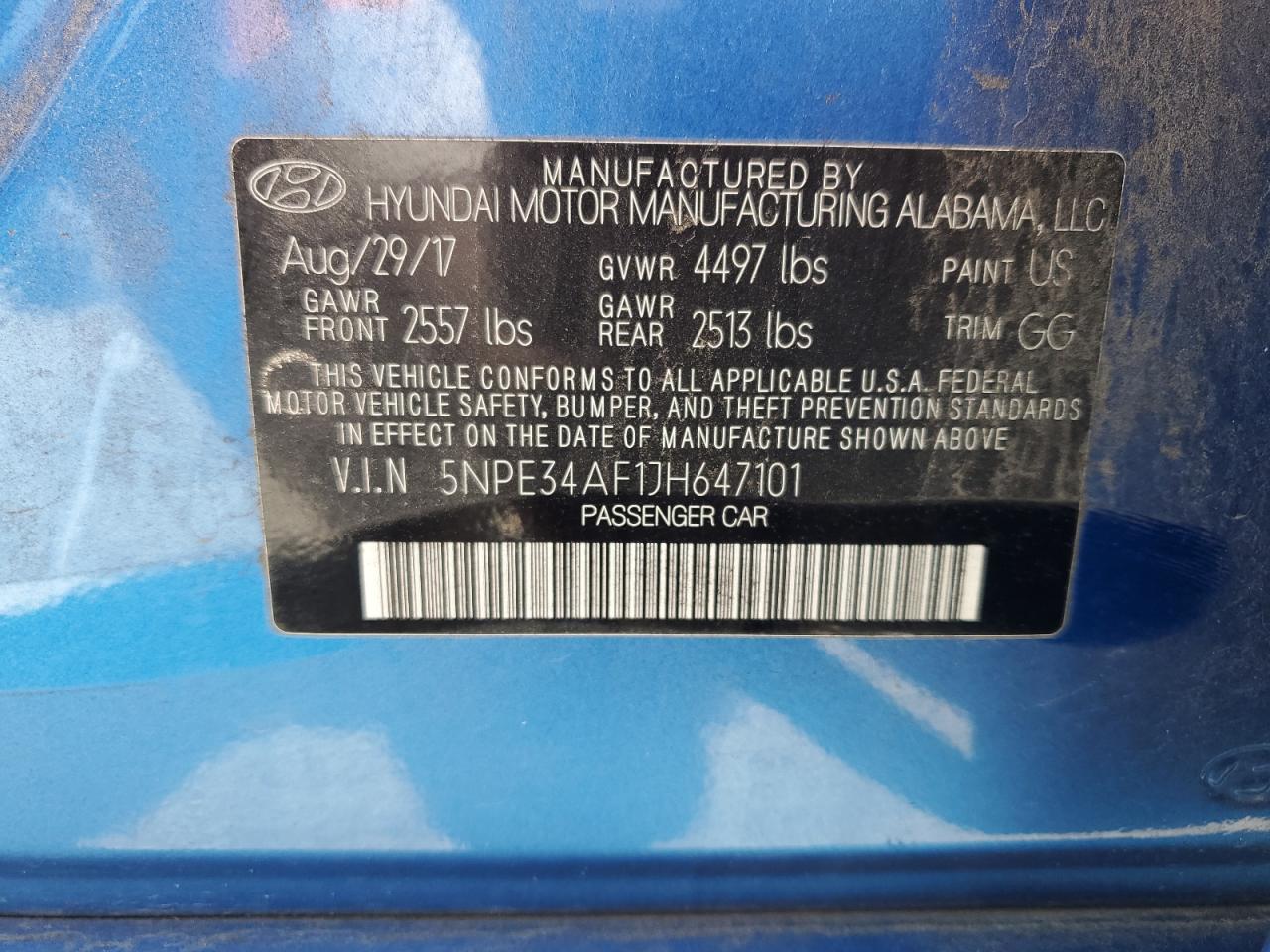 5NPE34AF1JH647101 2018 Hyundai Sonata Sport