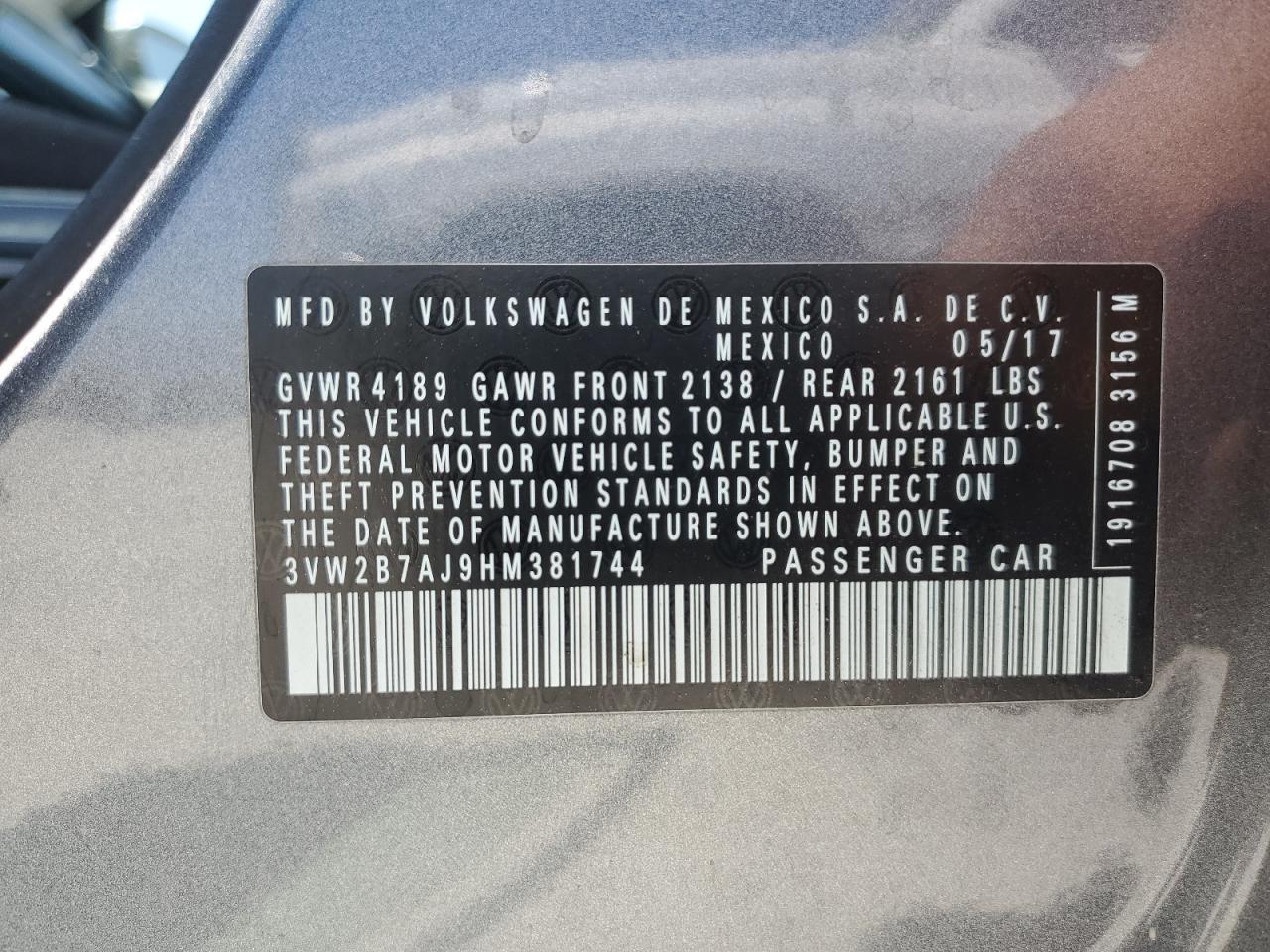 3VW2B7AJ9HM381744 2017 Volkswagen Jetta S