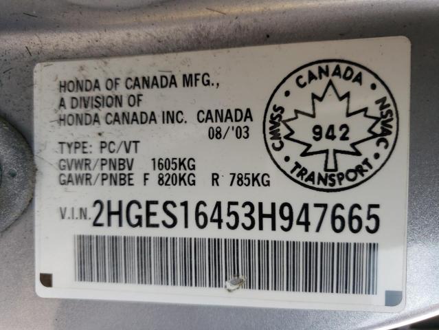 2003 Honda Civic Dx VIN: 2HGES16453H947665 Lot: 59716354