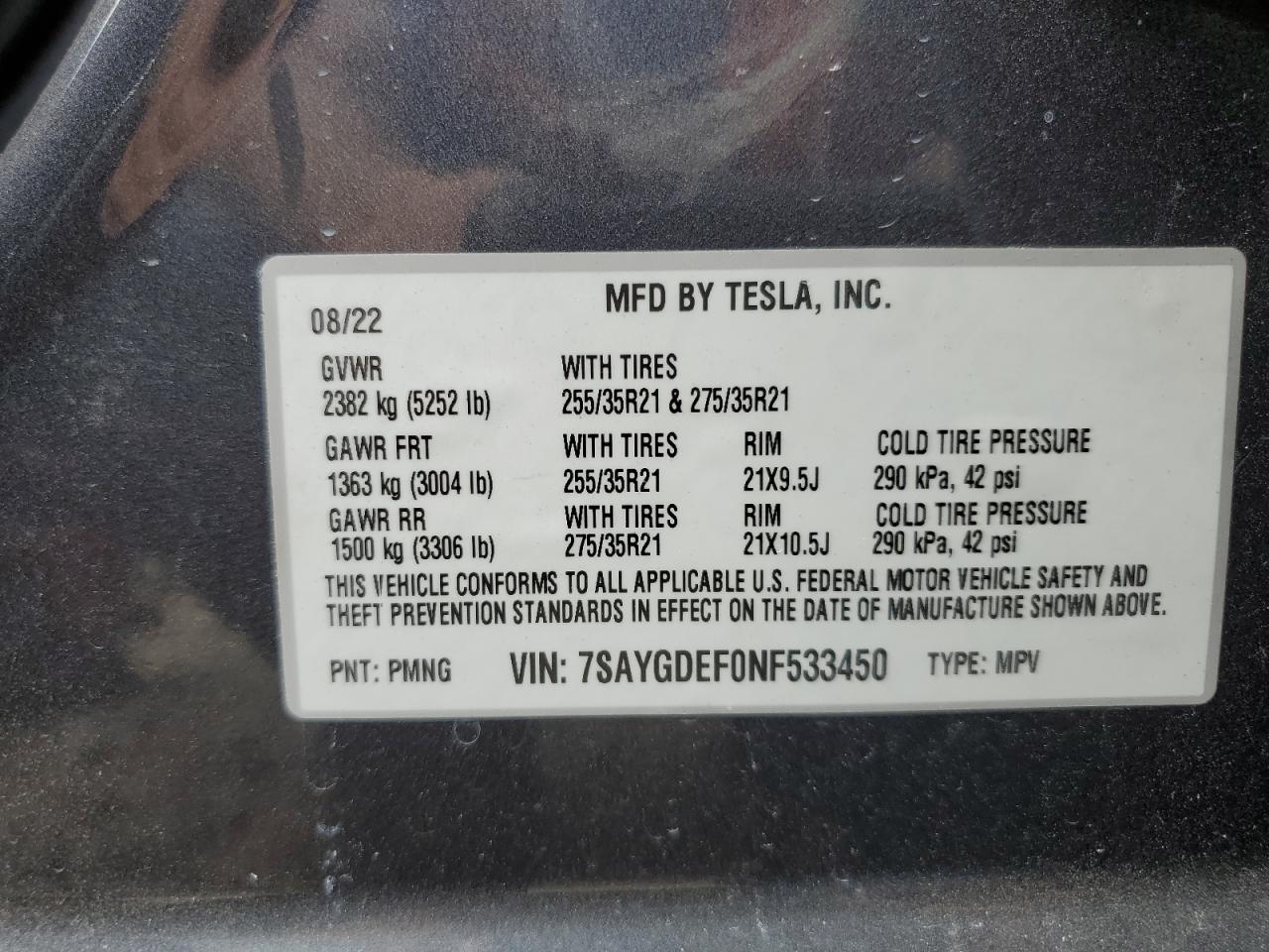 7SAYGDEF0NF533450 2022 Tesla Model Y