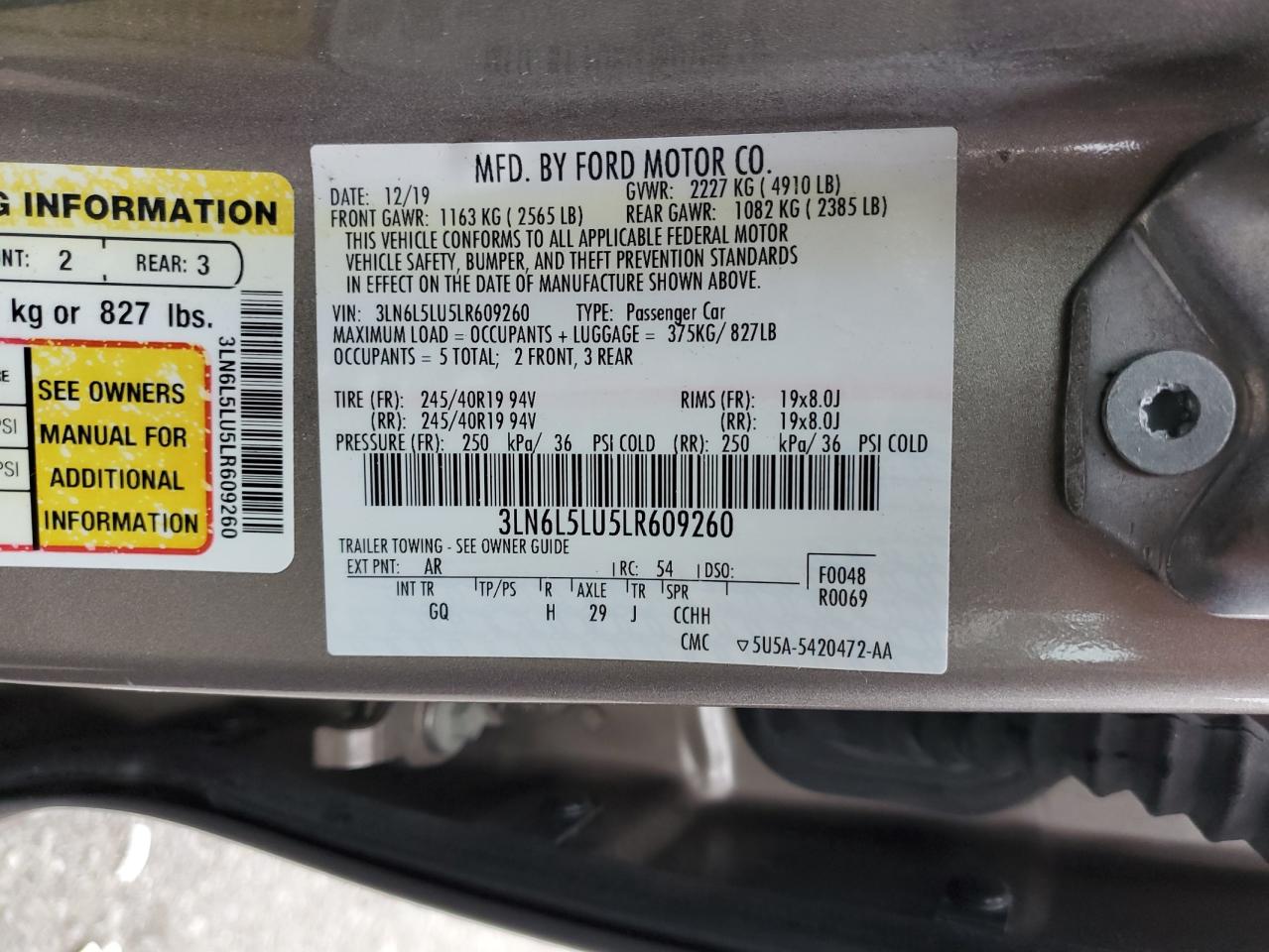 3LN6L5LU5LR609260 2020 Lincoln Mkz Reserve