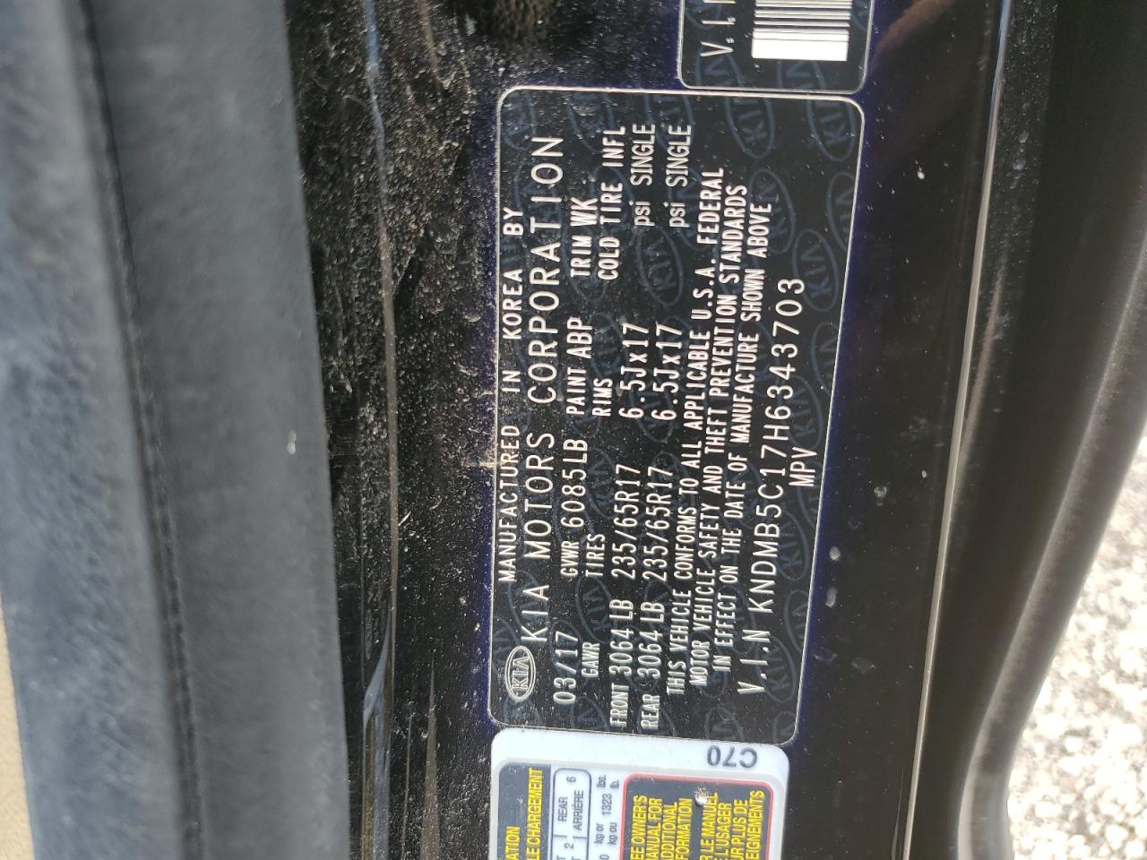 KNDMB5C17H6343703 2017 Kia Sedona Lx