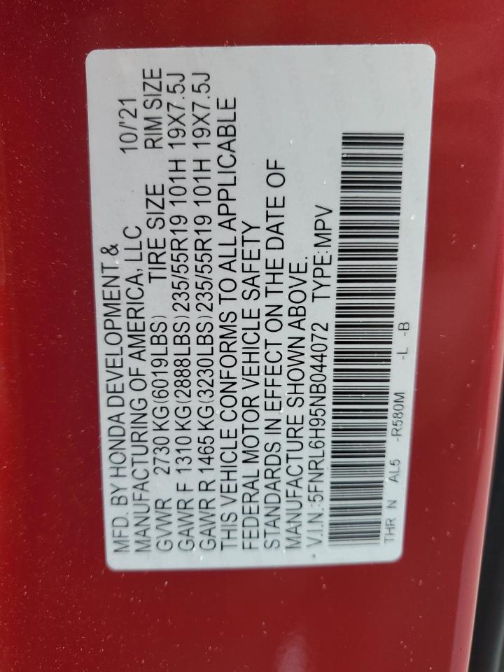 5FNRL6H95NB044072 2022 Honda Odyssey Elite