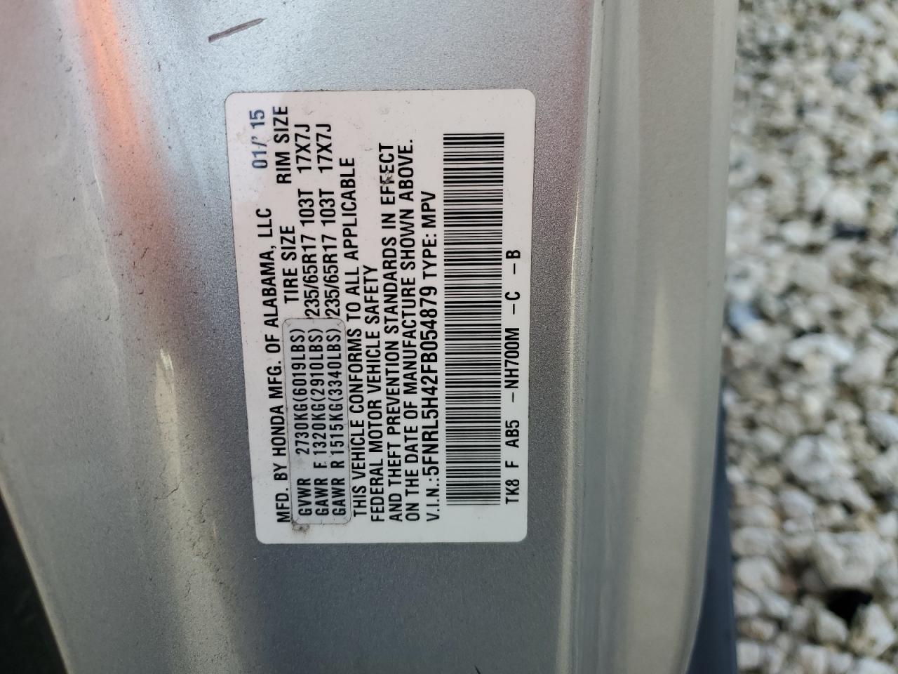 5FNRL5H42FB054879 2015 Honda Odyssey Ex