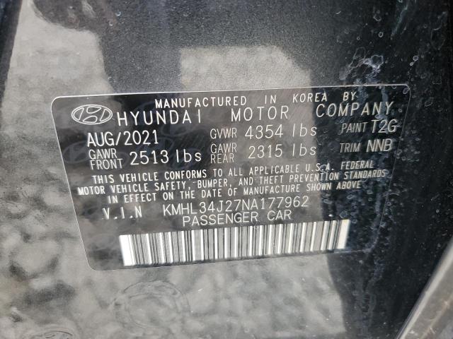 2022 Hyundai Sonata Limited VIN: KMHL34J27NA177962 Lot: 57029024