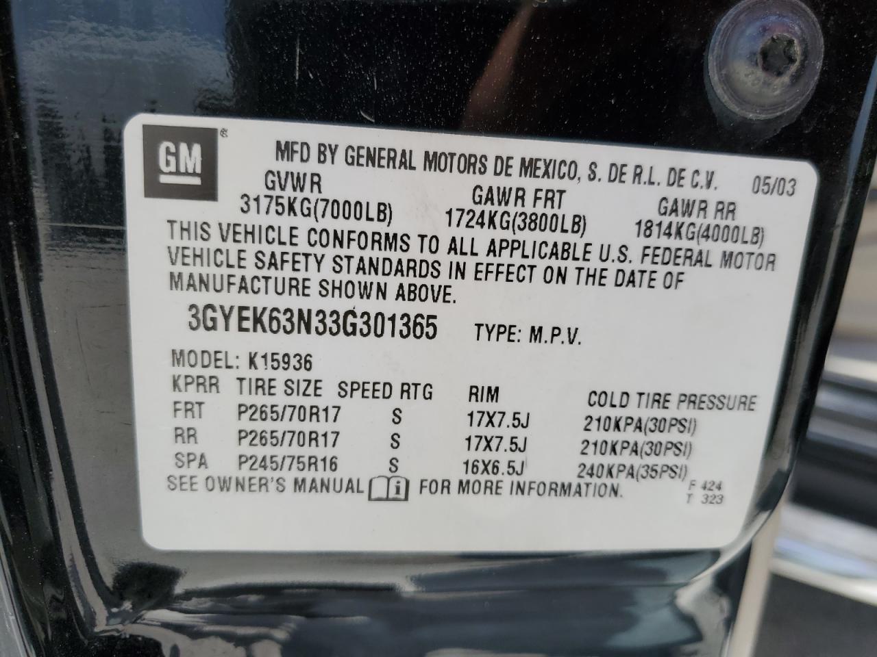 3GYEK63N33G301365 2003 Cadillac Escalade Ext