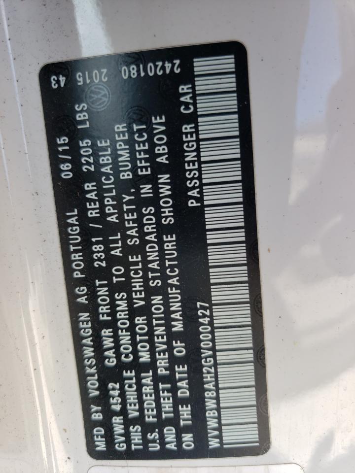 WVWBW8AH2GV000427 2016 Volkswagen Eos Komfort