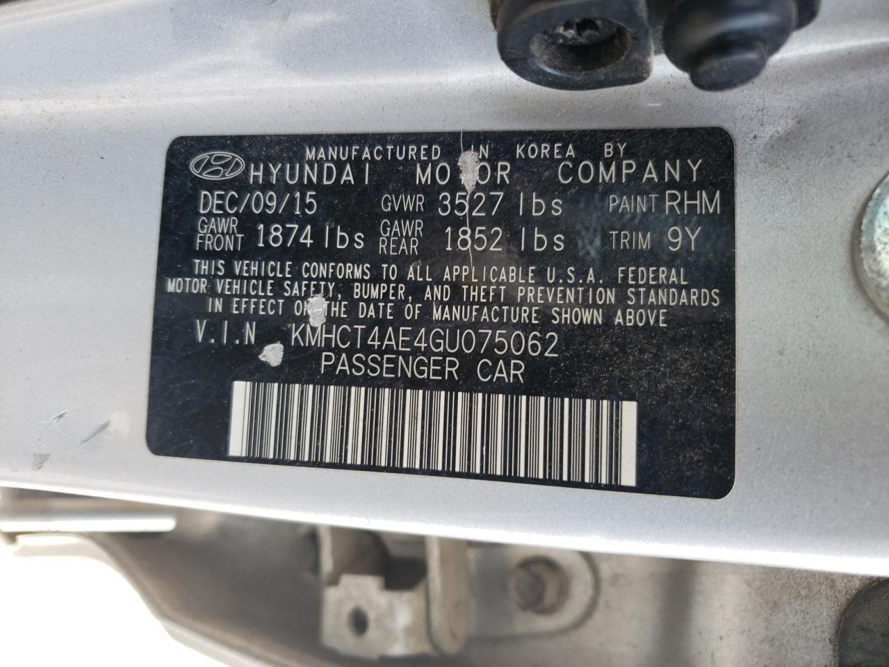 KMHCT4AE4GU075062 2016 Hyundai Accent Se