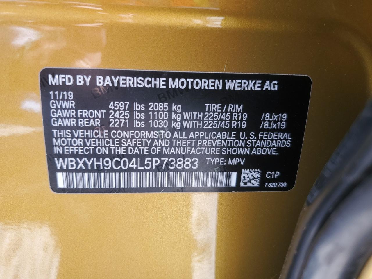 WBXYH9C04L5P73883 2020 BMW X2 Sdrive28I