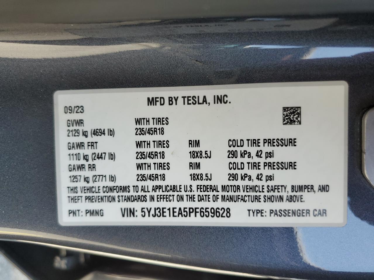 5YJ3E1EA5PF659628 2023 Tesla Model 3