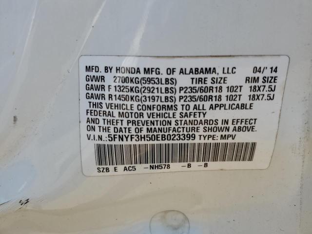 2014 Honda Pilot Exl VIN: 5FNYF3H50EB023399 Lot: 58671184