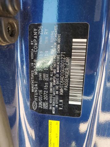 2016 Hyundai Veloster VIN: KMHTC6AD1GU301271 Lot: 59054674