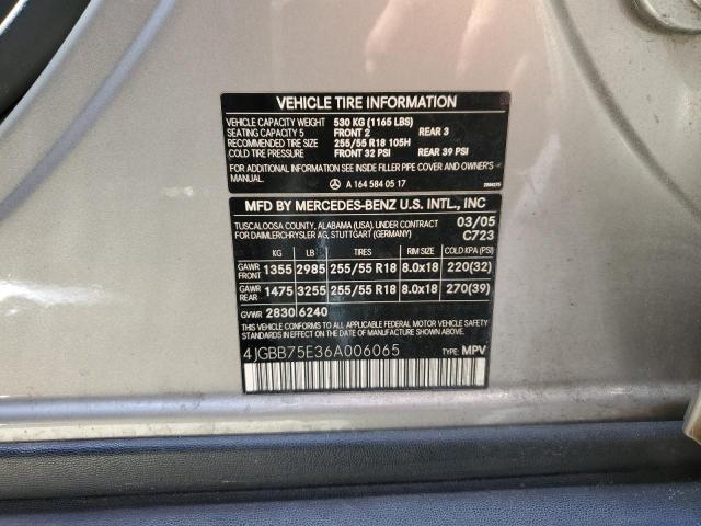 2006 Mercedes-Benz Ml 500 VIN: 4JGBB75E36A006065 Lot: 57896954