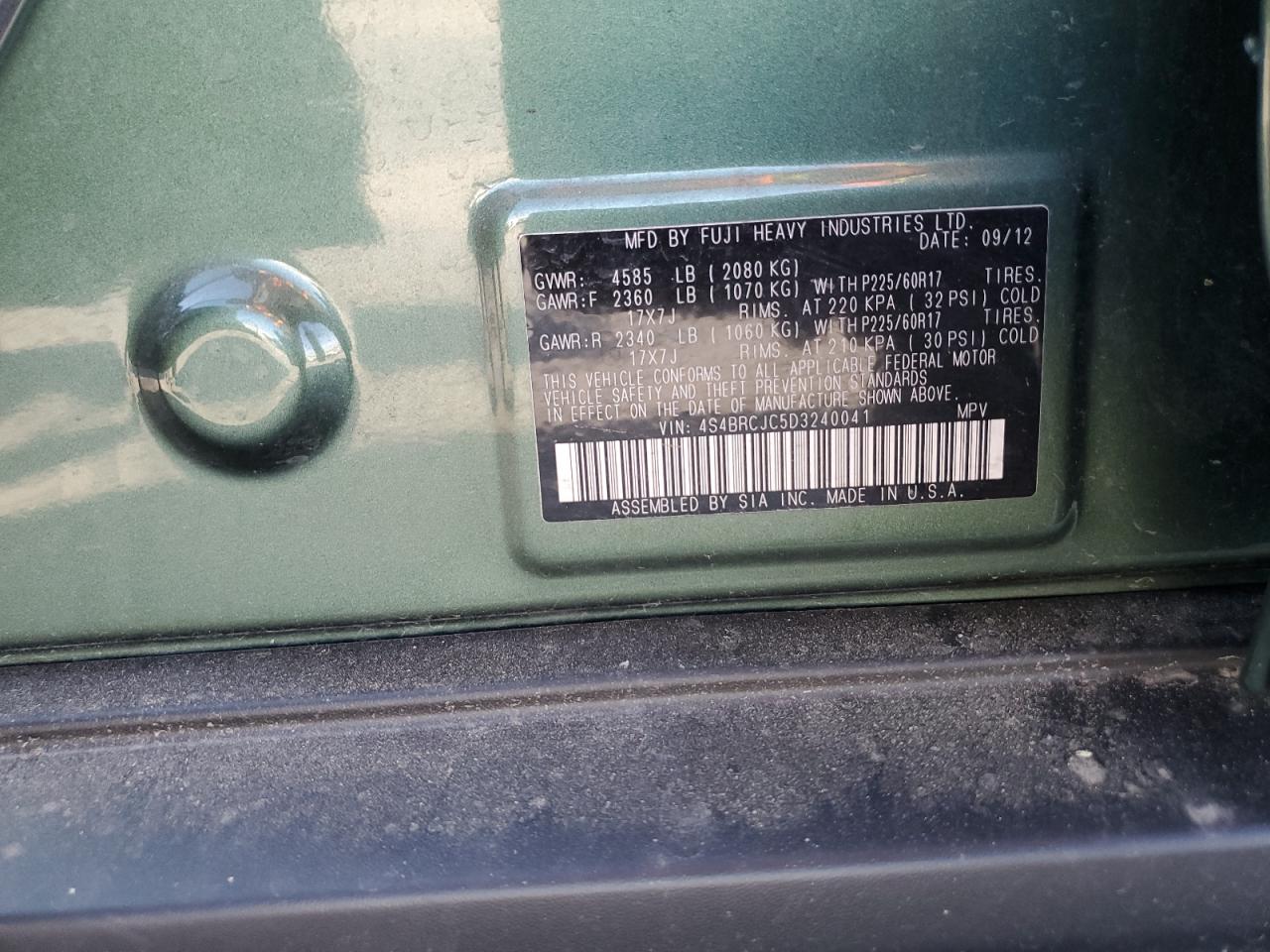 4S4BRCJC5D3240041 2013 Subaru Outback 2.5I Limited