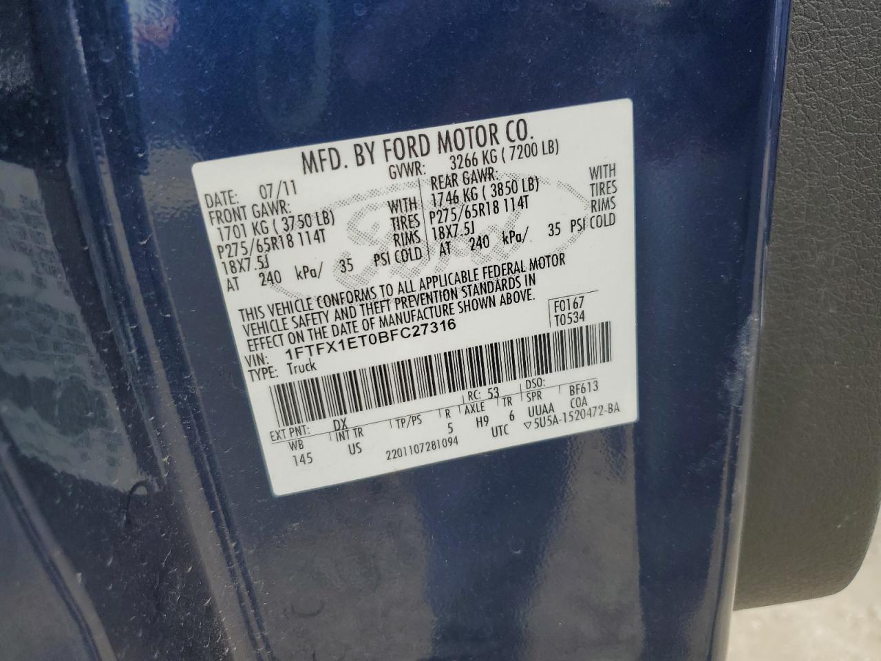 1FTFX1ET0BFC27316 2011 Ford F150 Super Cab