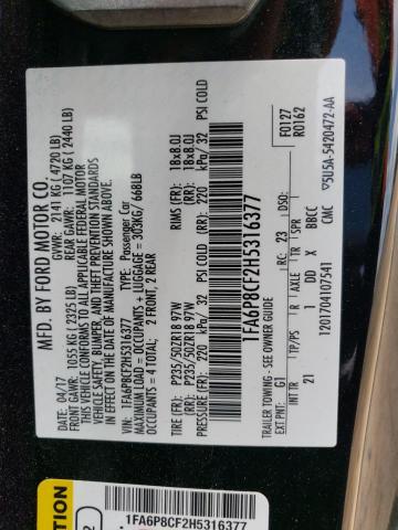 2017 Ford Mustang Gt VIN: 1FA6P8CF2H5316377 Lot: 58606374