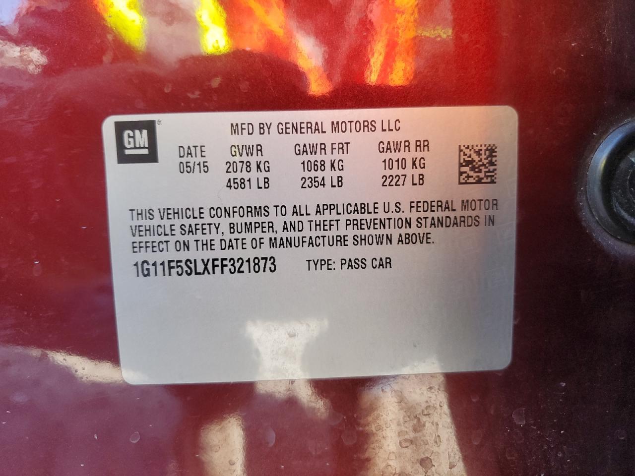 1G11F5SLXFF321873 2015 Chevrolet Malibu Ltz