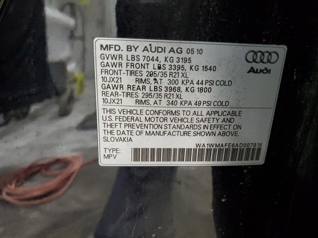 WA1WMAFE6AD007918 2010 Audi Q7 Prestige