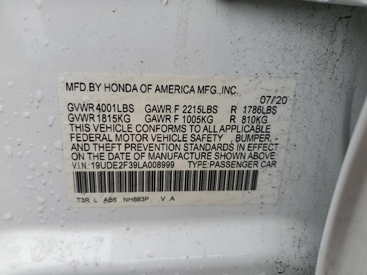 19UDE2F39LA008999 2020 Acura Ilx