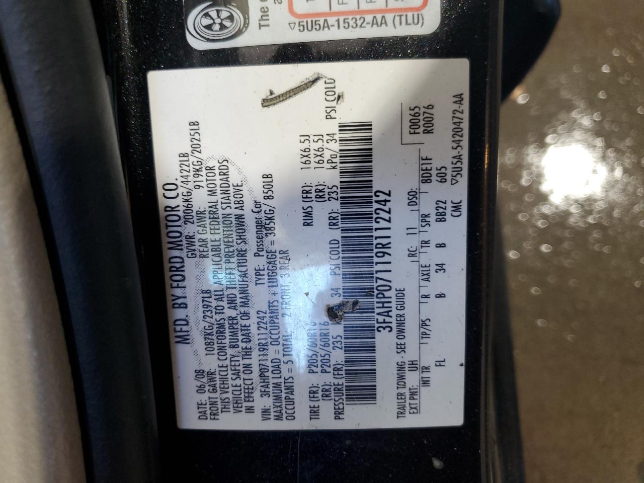 3FAHP07119R112242 2009 Ford Fusion Se