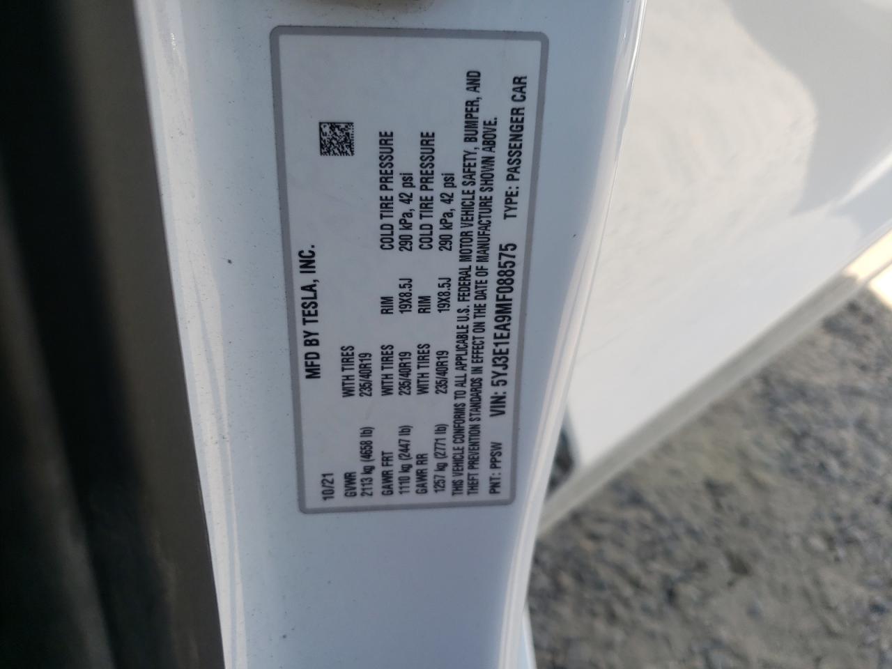 5YJ3E1EA9MF088575 2021 Tesla Model 3