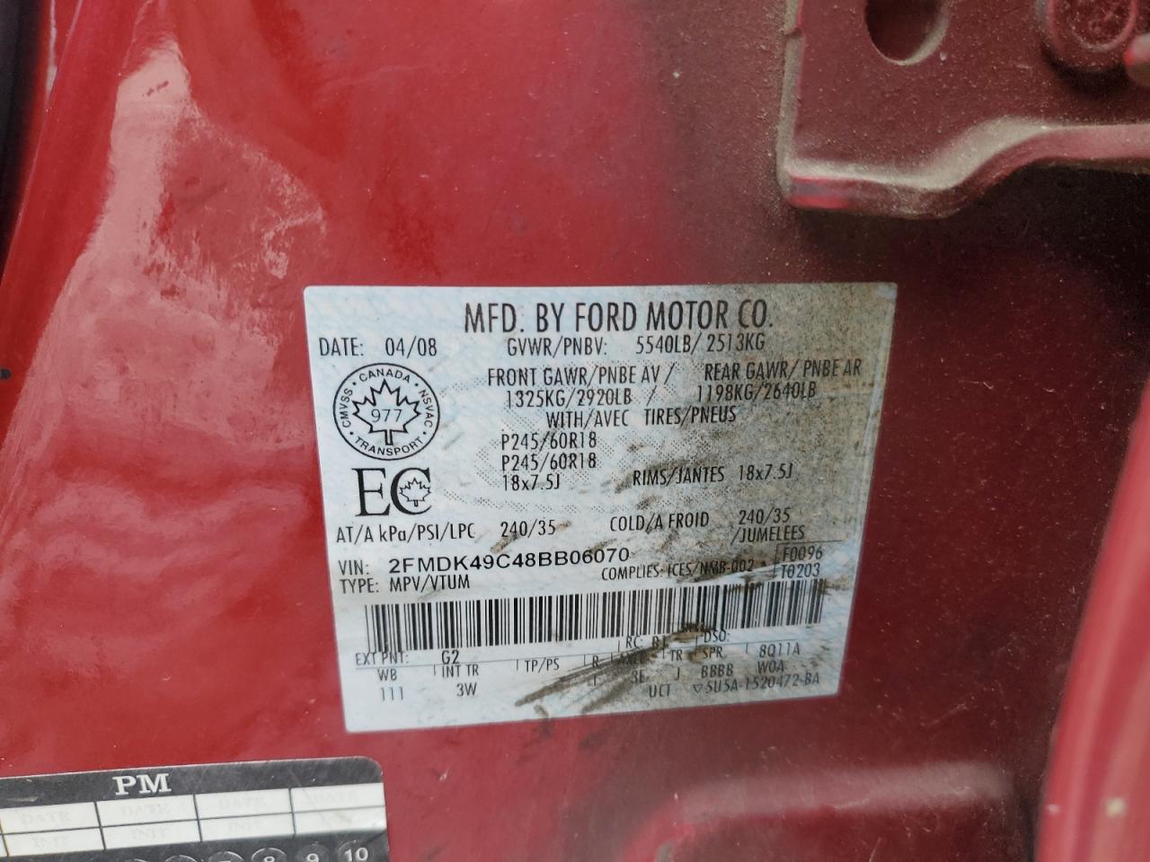 2FMDK49C48BB06070 2008 Ford Edge Limited