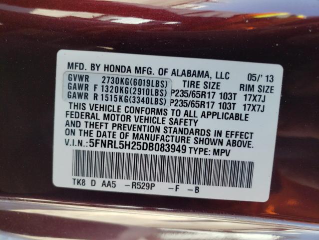 2013 Honda Odyssey Lx VIN: 5FNRL5H25DB083949 Lot: 60947594