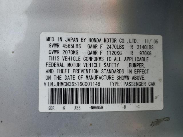 2006 Honda Accord Hybrid VIN: JHMCN36516C001148 Lot: 57239294