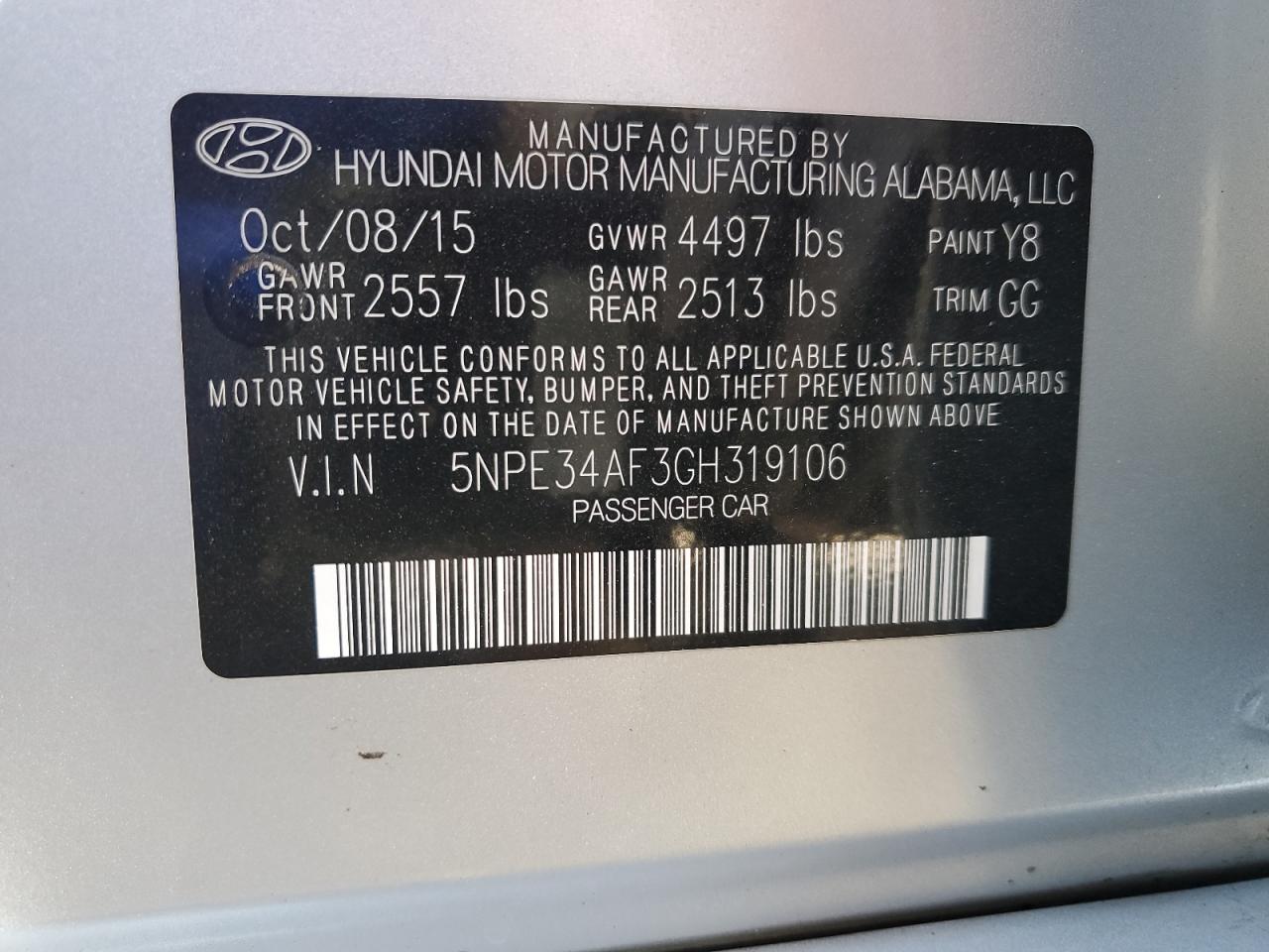 5NPE34AF3GH319106 2016 Hyundai Sonata Sport