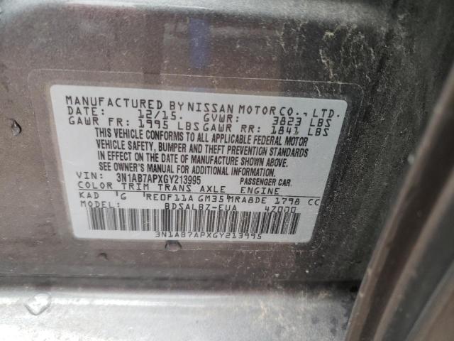 2016 Nissan Sentra S VIN: 3N1AB7APXGY213995 Lot: 60922134