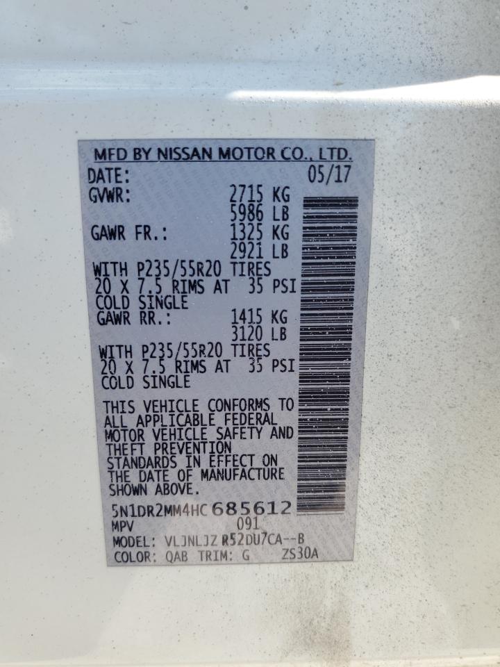 5N1DR2MM4HC685612 2017 Nissan Pathfinder S