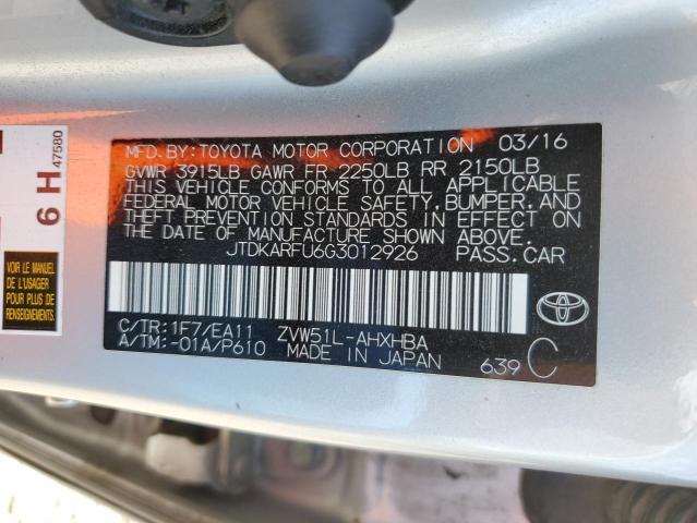 2016 Toyota Prius VIN: JTDKARFU6G3012926 Lot: 57533524