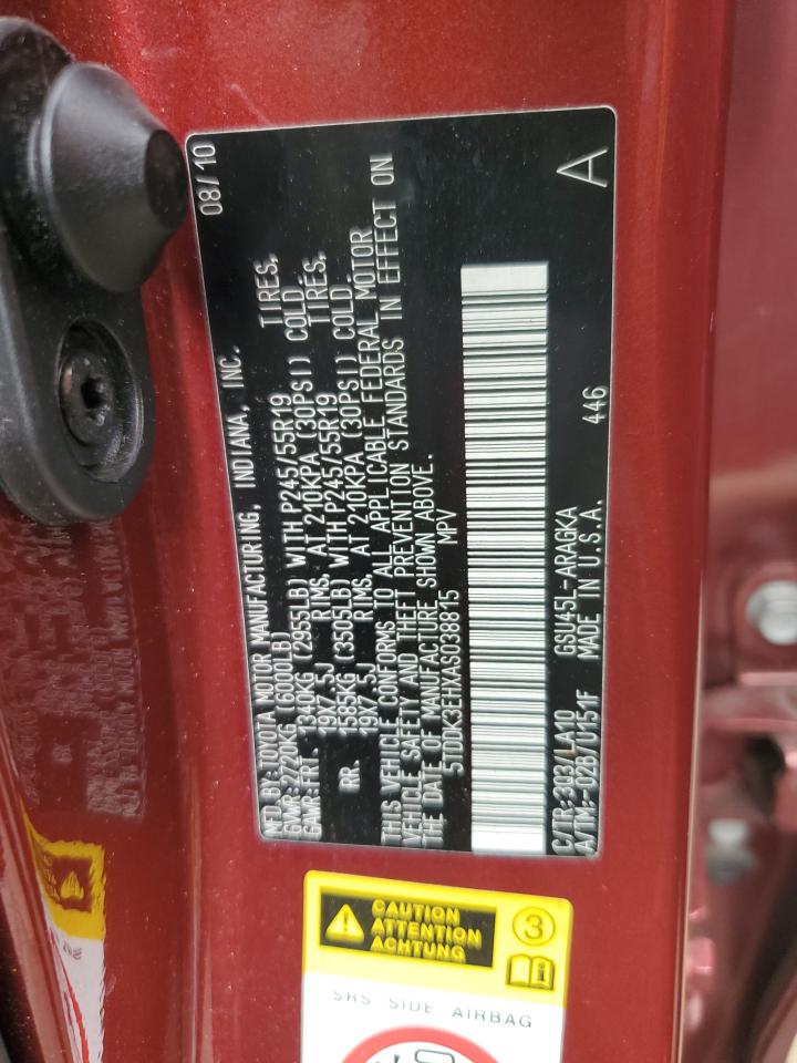 5TDDK3EHXAS038815 2010 Toyota Highlander Limited