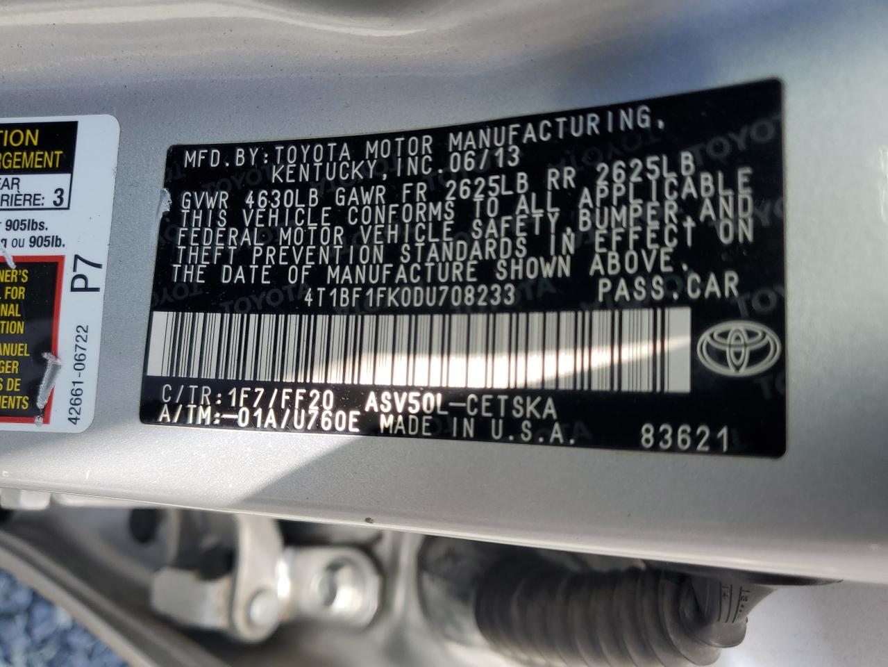 4T1BF1FK0DU708233 2013 Toyota Camry L