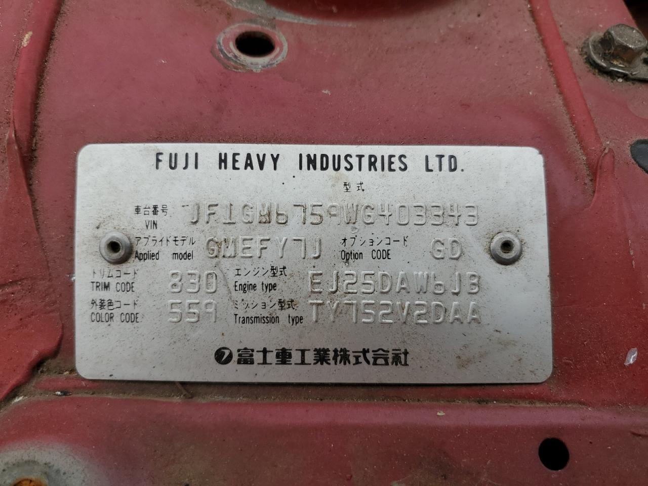 JF1GM6759WG403343 1998 Subaru Impreza Rs