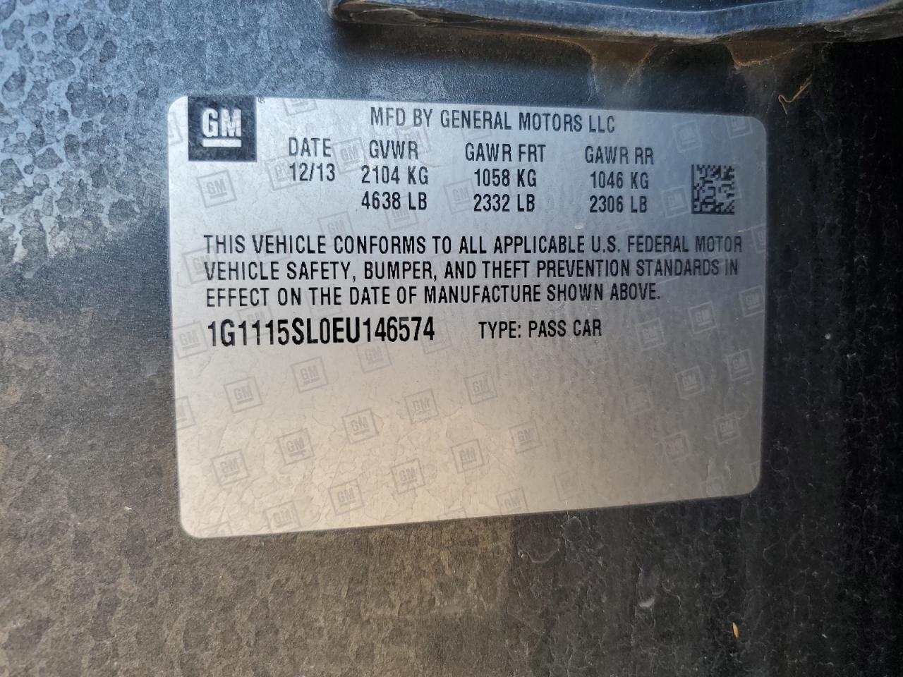1G1115SL0EU146574 2014 Chevrolet Impala Lt