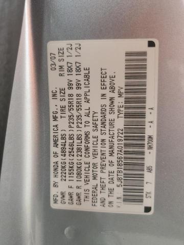 2007 Acura Rdx Technology VIN: 5J8TB18567A019722 Lot: 57905984