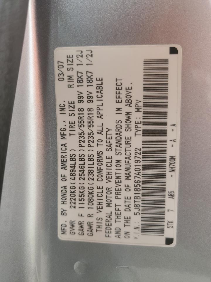 5J8TB18567A019722 2007 Acura Rdx Technology