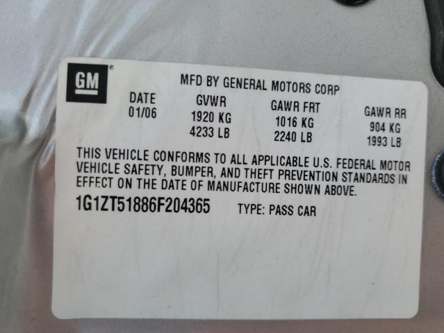 2006 Chevrolet Malibu Lt VIN: 1G1ZT51886F204365 Lot: 59621994