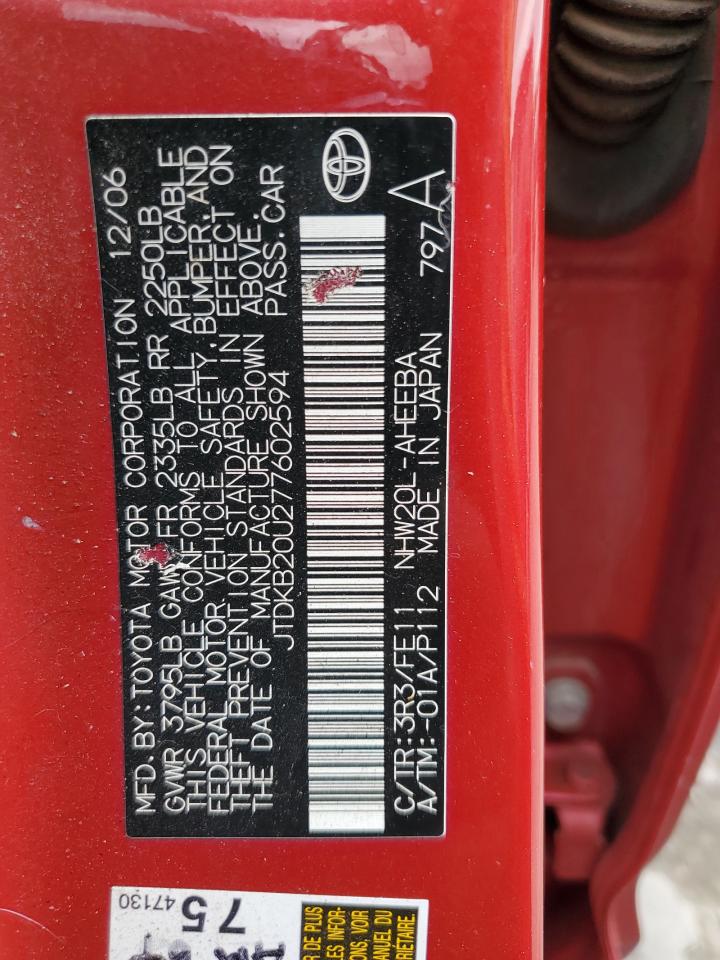 JTDKB20U277602594 2007 Toyota Prius