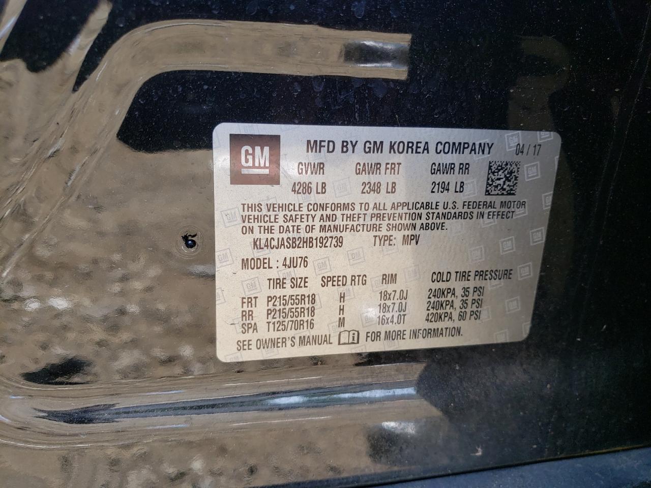 KL4CJASB2HB192739 2017 Buick Encore Preferred