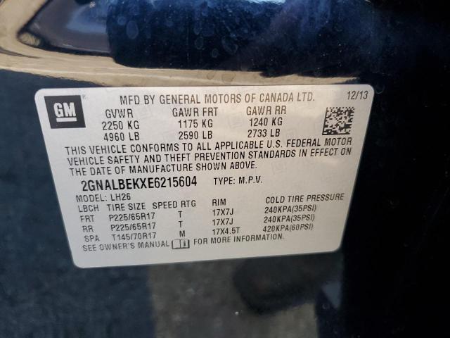 2014 Chevrolet Equinox Lt VIN: 2GNALBEKXE6215604 Lot: 57646724