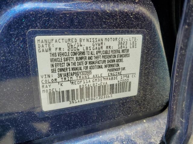 2016 Nissan Sentra S VIN: 3N1AB7AP8GY303565 Lot: 58660564