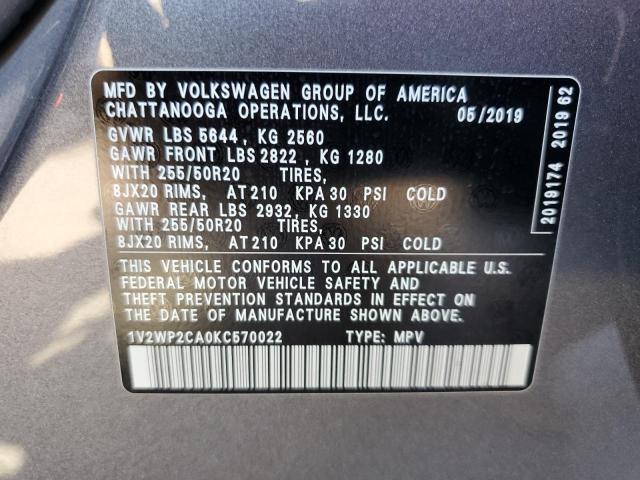 2019 Volkswagen Atlas Se VIN: 1V2WP2CA0KC570022 Lot: 59339354