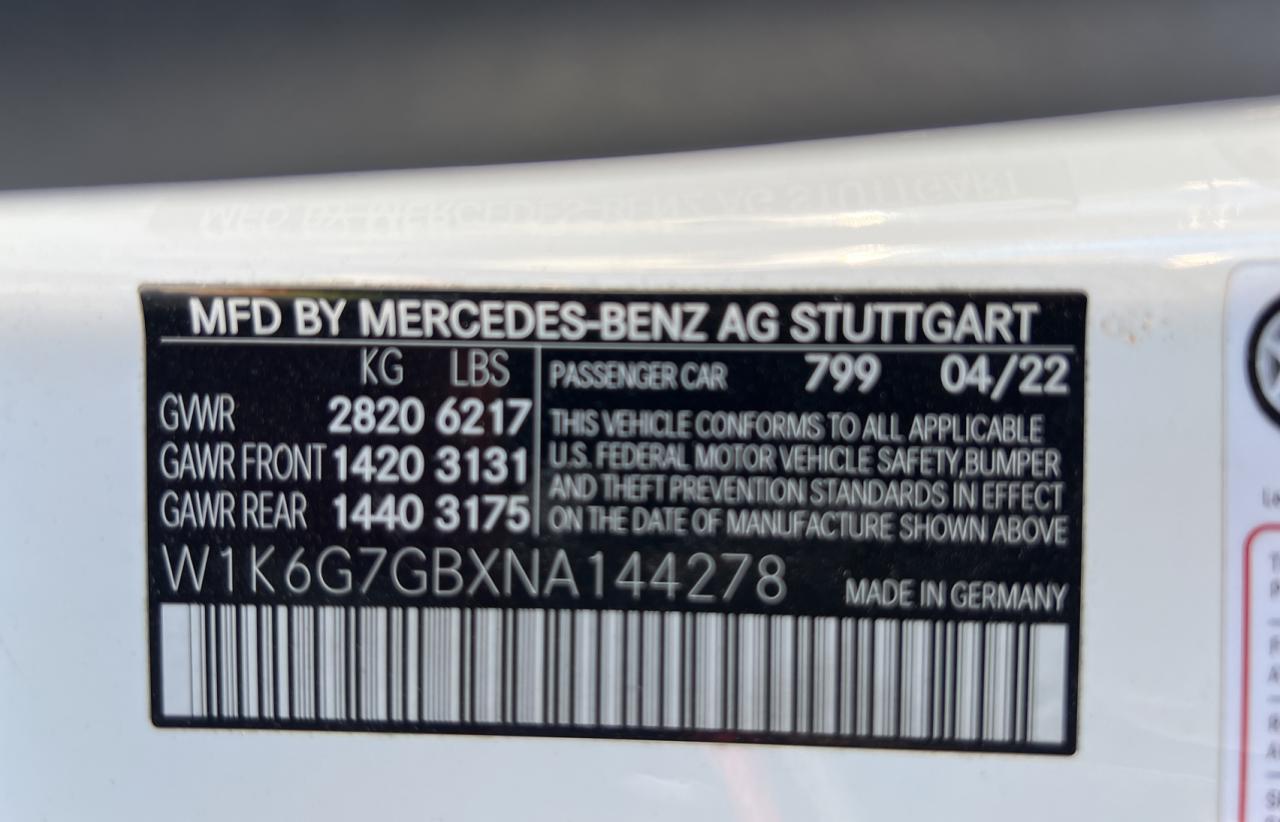2022 Mercedes-Benz S 580 4Matic vin: W1K6G7GBXNA144278