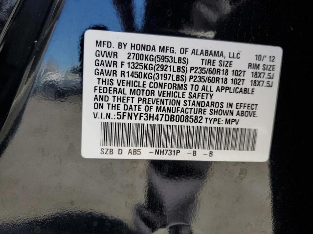 2013 Honda Pilot Ex VIN: 5FNYF3H47DB008582 Lot: 57879984