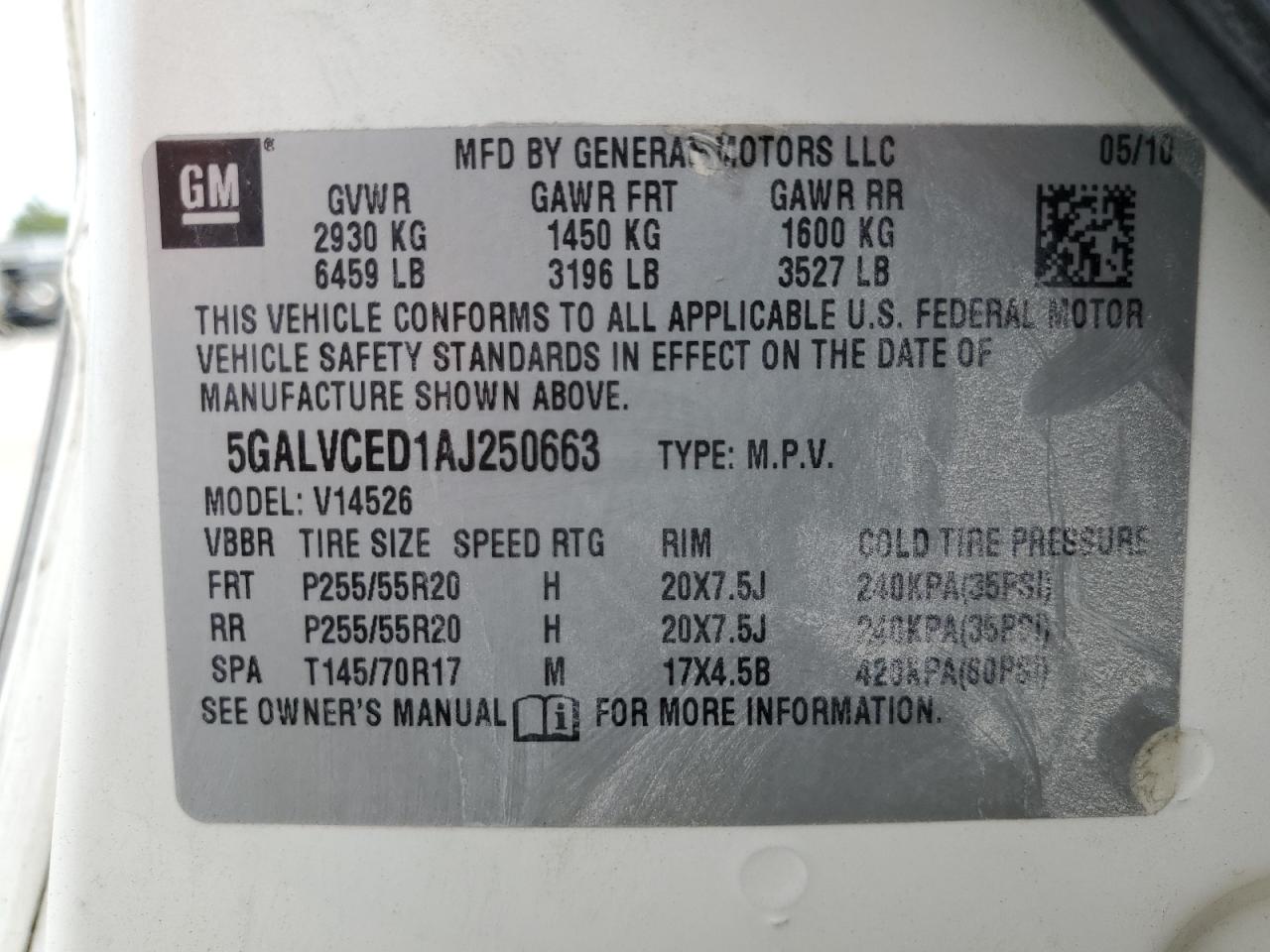 5GALVCED1AJ250663 2010 Buick Enclave Cxl