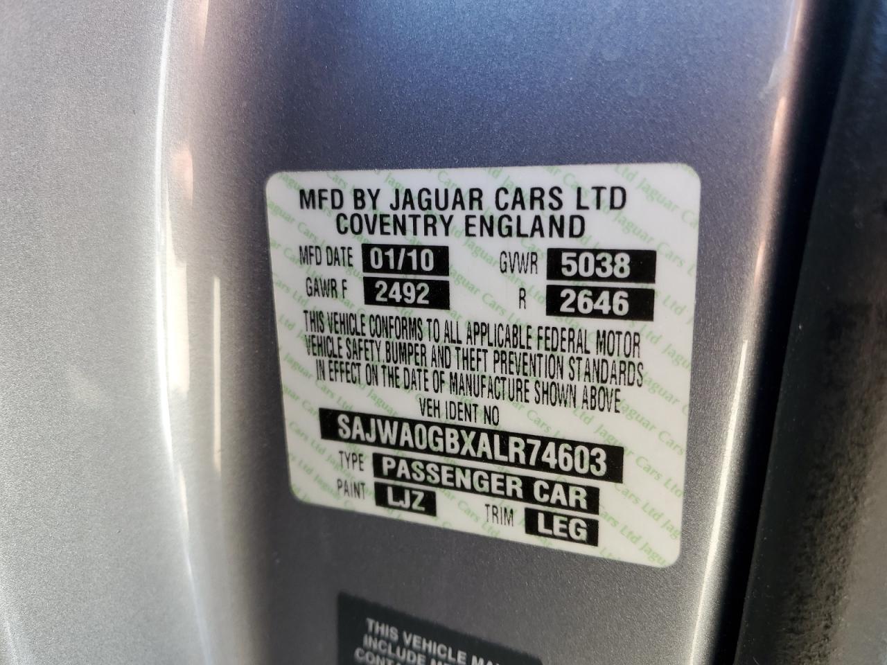 SAJWA0GBXALR74603 2010 Jaguar Xf Premium
