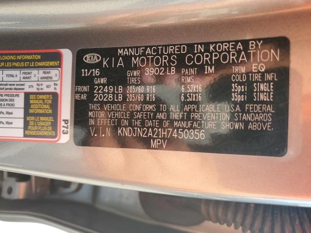 2017 Kia Soul VIN: KNDJN2A21H7450356 Lot: 57432344