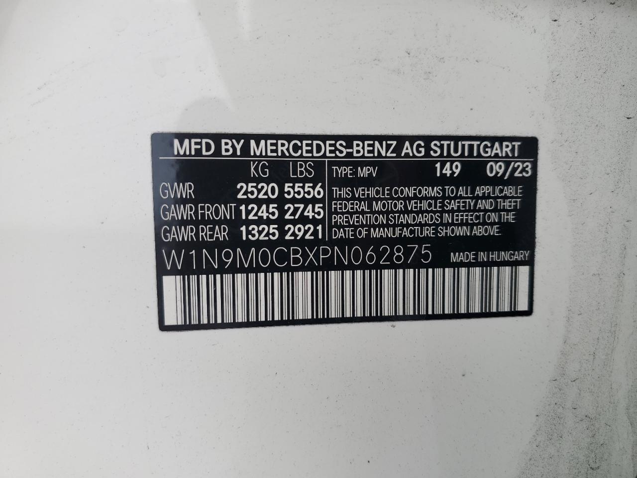 W1N9M0CBXPN062875 2023 Mercedes-Benz Eqb 250+